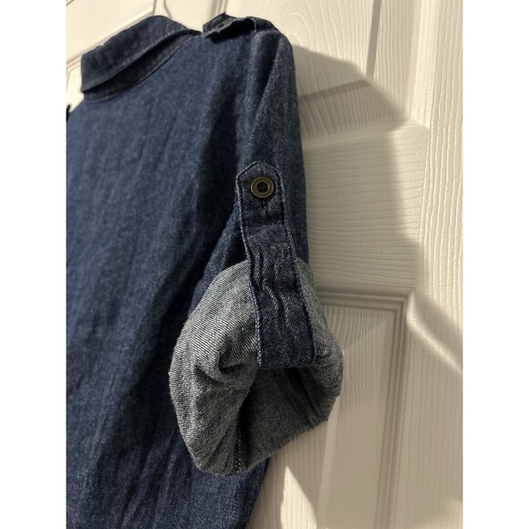 Derek Heart Roll Tab Sleeve Button Down Denim Shirt Dress Juniors Size Medium - Picture 6 of 8